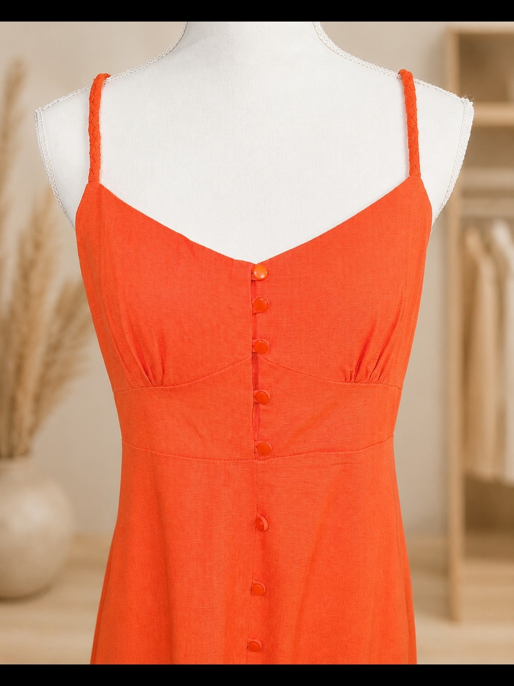 Monteau Los Angeles Coral Button-Front Spaghetti Strap Midi Dress NWOT - Picture 5 of 9